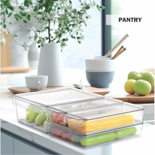 INKULTURE Clear Acrylic Fridge Organizer with Lid & Drain Tray | Clear Plastic Storage Bins for Refrigerator | Set of 4 Sizes | Stackable, BPA-Free Containers for Fruit, Vegetable, Food Storage etc - Image 4