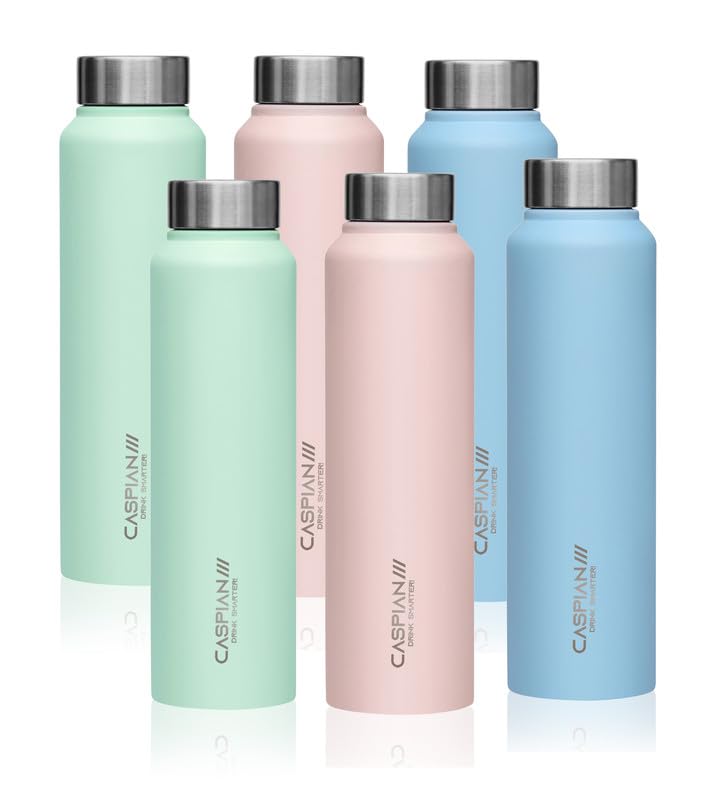 CASPIAN /// Astra Stainless Steel Water Bottle (Mist Green, Light Pink, Sky Blue, 1 Litre, Set of 6)| Leak Proof Thunder for Fridge Home Office Travel School Kids Boys Girls Adults Sports Gym Yoga - Image 1