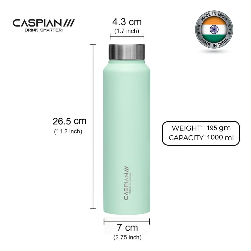 CASPIAN /// Astra Stainless Steel Water Bottle (Mist Green, Light Pink, Sky Blue, 1 Litre, Set of 6)| Leak Proof Thunder for Fridge Home Office Travel School Kids Boys Girls Adults Sports Gym Yoga - Image 2