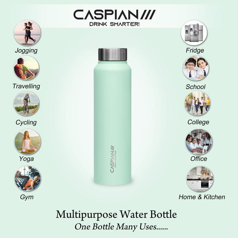 CASPIAN /// Astra Stainless Steel Water Bottle (Mist Green, Light Pink, Sky Blue, 1 Litre, Set of 6)| Leak Proof Thunder for Fridge Home Office Travel School Kids Boys Girls Adults Sports Gym Yoga - Image 5