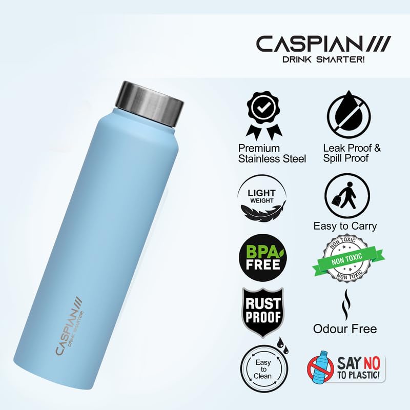 CASPIAN /// Astra Stainless Steel Water Bottle (Mist Green, Light Pink, Sky Blue, 1 Litre, Set of 6)| Leak Proof Thunder for Fridge Home Office Travel School Kids Boys Girls Adults Sports Gym Yoga - Image 4