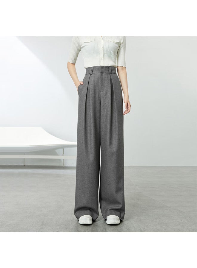 Sentubila High-waisted Slimming Casual Pants For Women, Spring And Autumn Elegant Long Trousers, Loose Wide-leg Pants, Floral Gray, M - Image 1