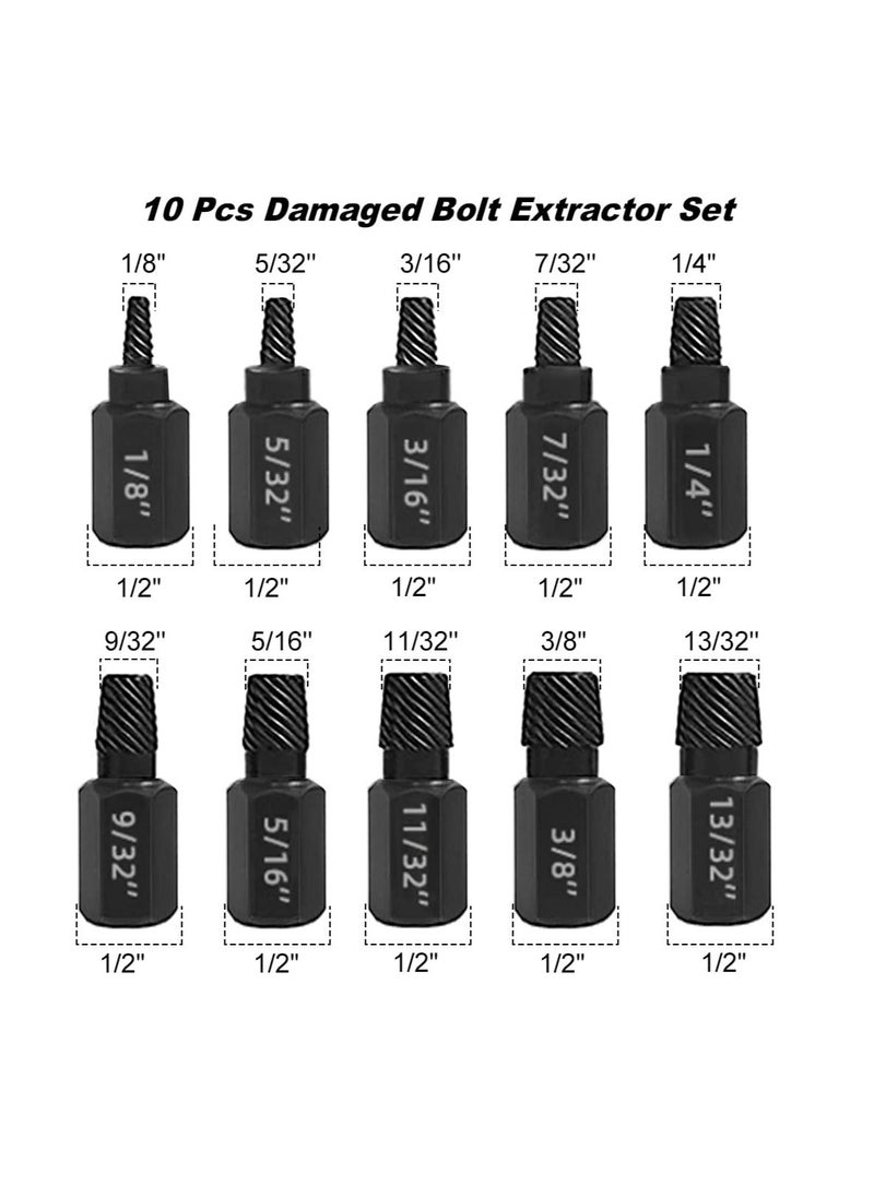 Excefore - Damaged Bolt Extractor Kit, 10 Pcs Heavy-Duty Screw and Bolt Extractor Drill Bit Set, Hex Head Bolt Extractor Set, Easy Removal of Rusty and Broken Bolts for Automobile Repair - Image 1