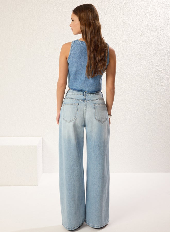 trendyol Blue High Waist Extra Wide Leg Palazzo Jeans  - Image 5