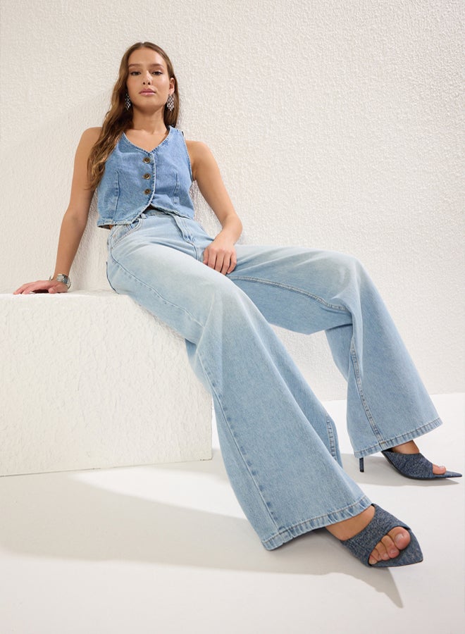 trendyol Blue High Waist Extra Wide Leg Palazzo Jeans  - Image 2