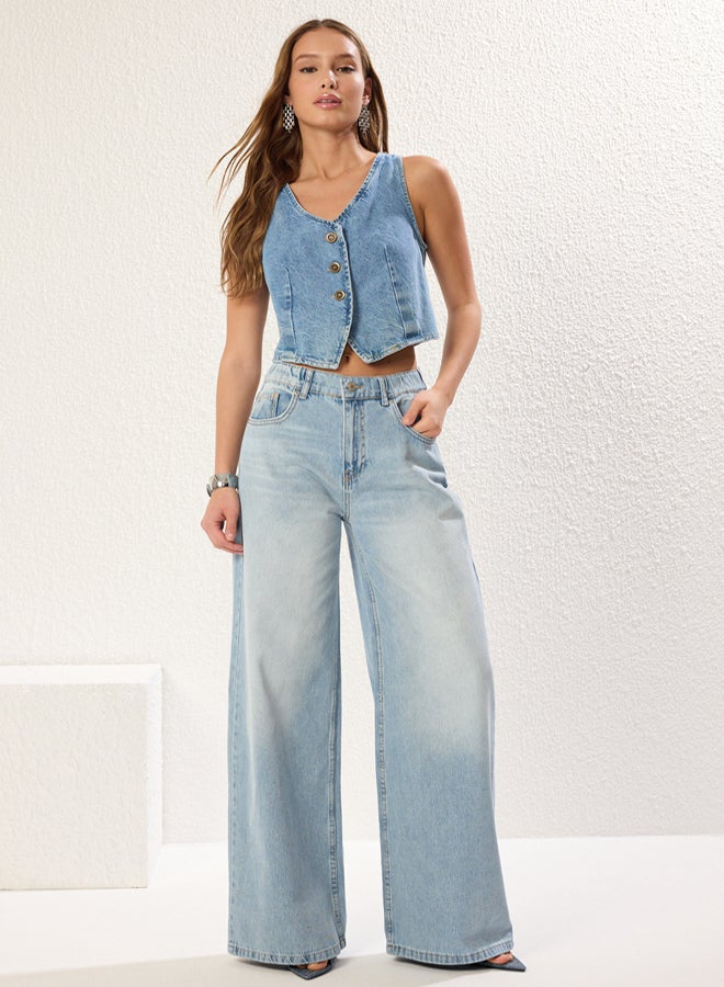 trendyol Blue High Waist Extra Wide Leg Palazzo Jeans  - Image 1