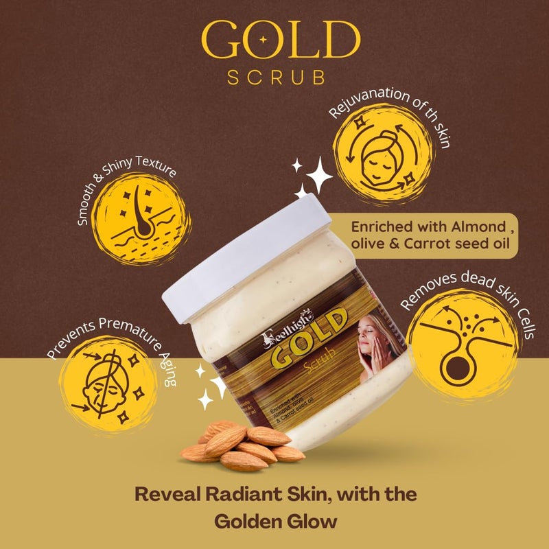 FEELHIGH Face  Body Herbal Scrub Helps to Hydartion to the skin Enriched Natural Cleansing Exfoliant500ml And Gold Glowing skin Scrub enriched with carrot seed oil 500ml Man  Woman - Image 3