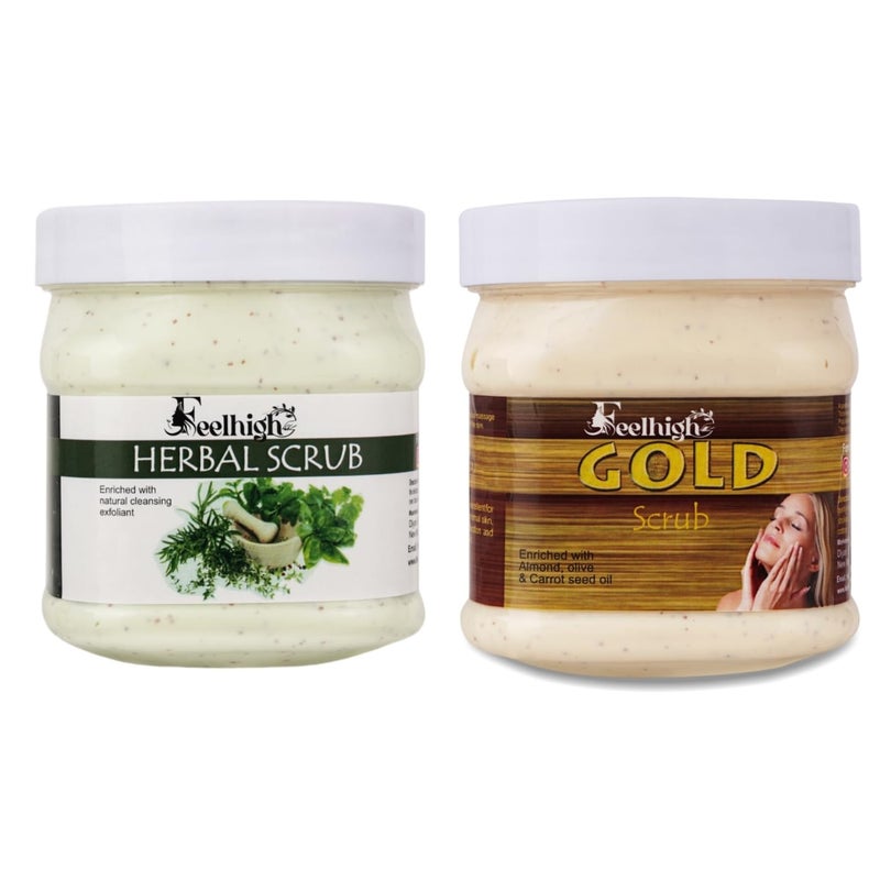 FEELHIGH Face  Body Herbal Scrub Helps to Hydartion to the skin Enriched Natural Cleansing Exfoliant500ml And Gold Glowing skin Scrub enriched with carrot seed oil 500ml Man  Woman - Image 1