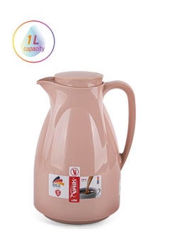 Valk Vacuum Flask With Double Wall Glass 1.0 Liter  Wide Mouth With Anti-Leakage Cap Double Walled Travel Mug  Mocca Color  - Image 1