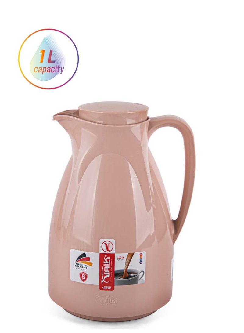 Valk Vacuum Flask With Double Wall Glass 1.0 Liter  Wide Mouth With Anti-Leakage Cap Double Walled Travel Mug  Mocca Color - Image 1