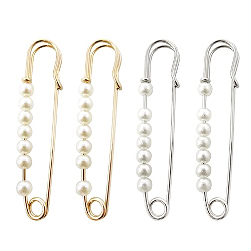 Honbay 4PCS 7cm276inch Fashion Faux Pearl Brooch Pins Safety Pins