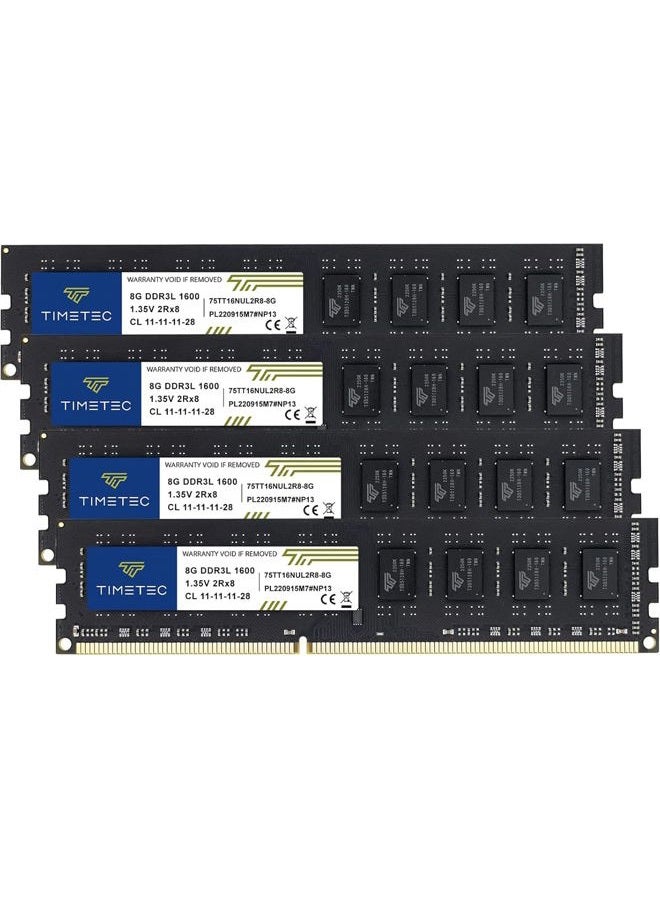 Premium 32GB KIT(4x8GB) DDR3L / DDR3 1600MHz (DDR3L-1600) PC3L-12800 / PC3-12800 Non-ECC Unbuffered 1.35V/1.5V CL11 2Rx8 Dual Rank 240 Pin UDIMM Desktop PC Computer Memory RAM(SDRAM) Upgrade