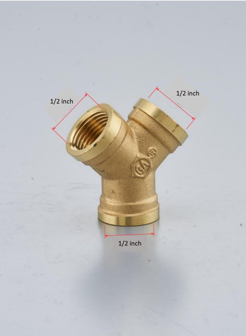 GA  2 Pcs set,   Female-Y- Tee 1/2 inch Brass Plumbing Fittings Set, High-Purity Copper Alloy, BSPT Thread Standard- - Image 2