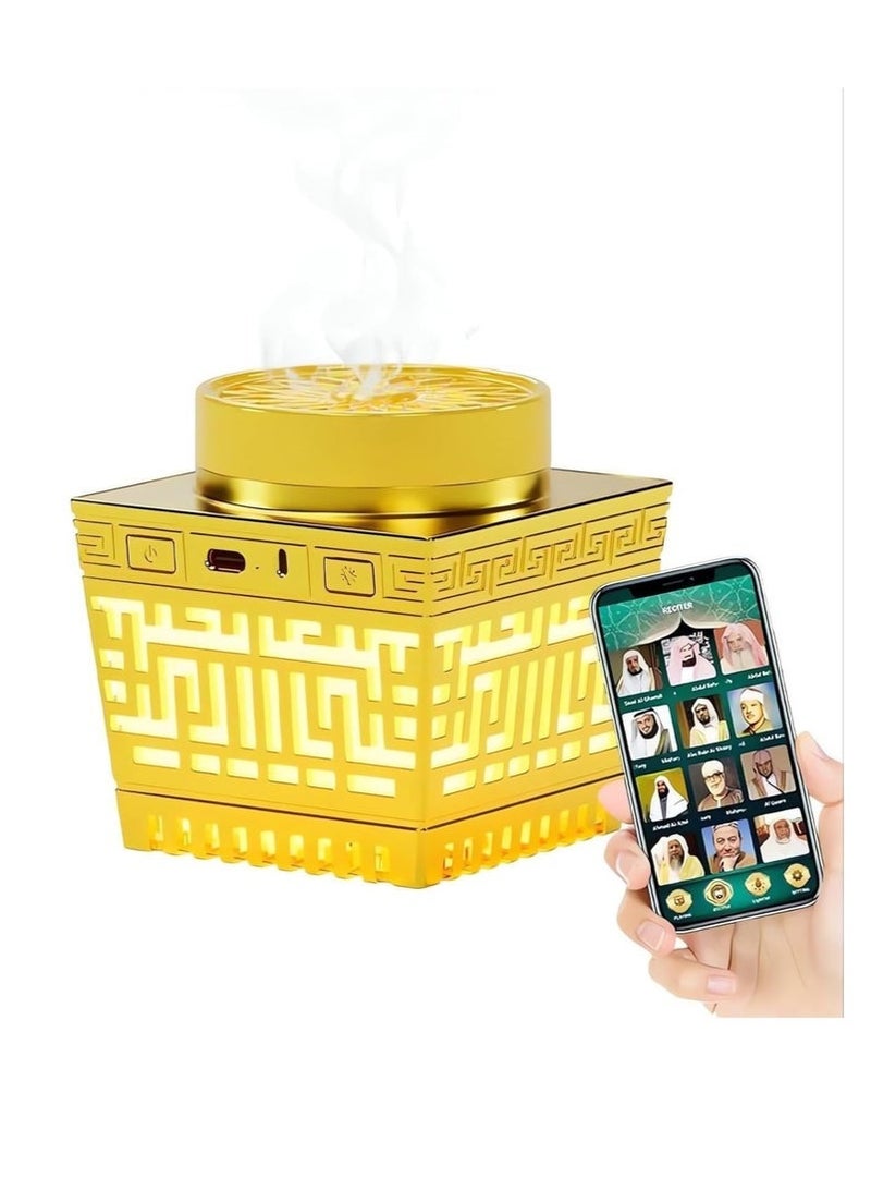 ELTRAZONE 2-in-1 Bluetooth Quran Speaker & Electric Bakhoor Burner – Portable USB Rechargeable Oud Diffuser with APP Control, LED Lighting & Aromatherapy Function – Gold Multifunctional Islamic Gift for Car, Home, Office, Ramadan, Eid & Daily Decor Use - Image 1