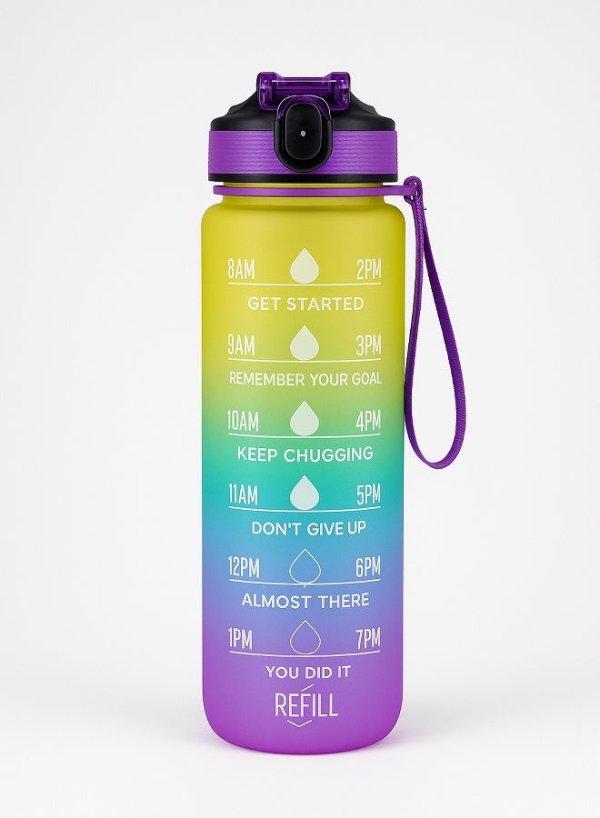 Toshionics 1000ml Motivational Water Bottle with Time Markers, One-Touch Lid, Flip-Up Integrated Straw, Dual Carry Handle and Non-Slip Lid - BPA-Free, Leak-Proof Lid, Eco- Friendly, Plastic, Reusable, Drink Reminder Water Bottle for Adults and Kids in School, Office, Daily Hydration, Gym, Fitness, Yoga, Cycling, Hiking, Outdoor Camping, Hiking, Sports and Travel, 32oz Bottle - Image 1