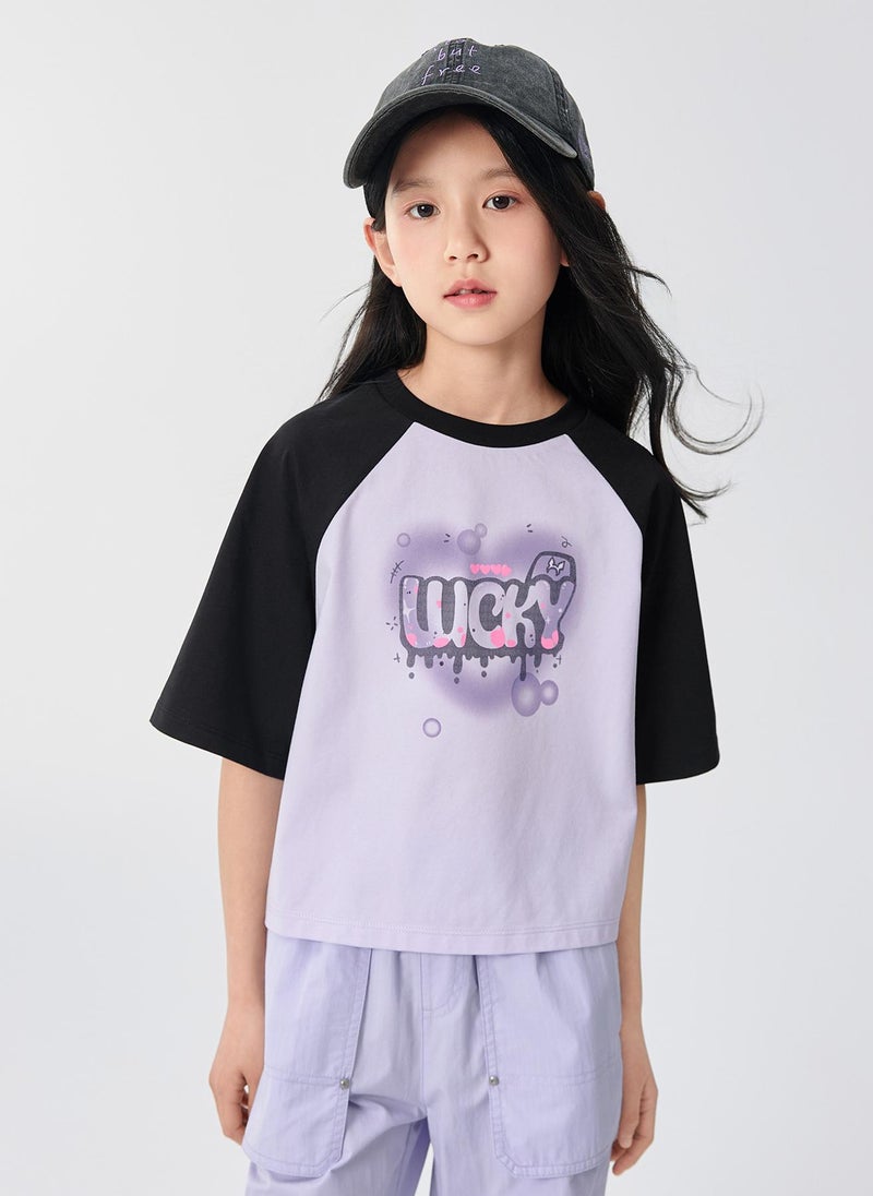 بالابالا تيشيرت بناتي برقبة على شكل حرف  وأكمام قصيرة - Image 1