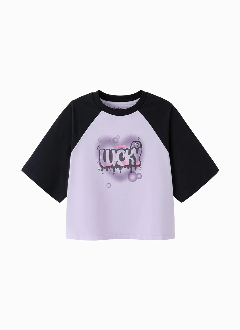 Balabala Kids Girl Round v-neck short-sleeved T-shirt