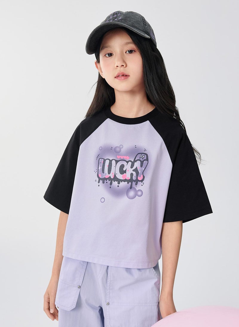 بالابالا تيشيرت بناتي برقبة على شكل حرف  وأكمام قصيرة - Image 2