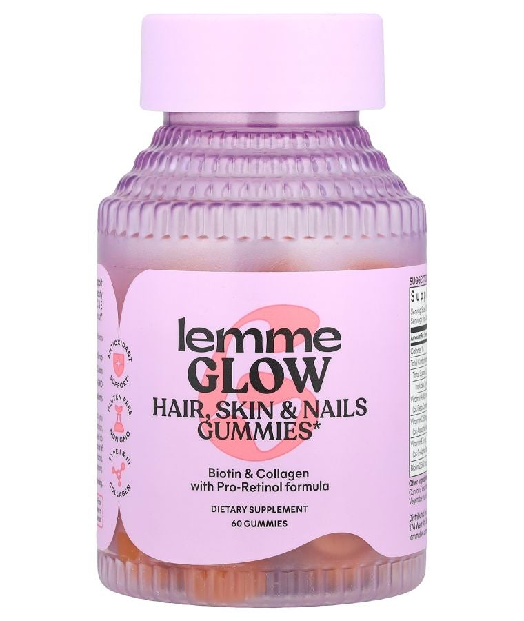 Lemme Glow Hair Skin & Nails Gummies Peach 60 Gummies