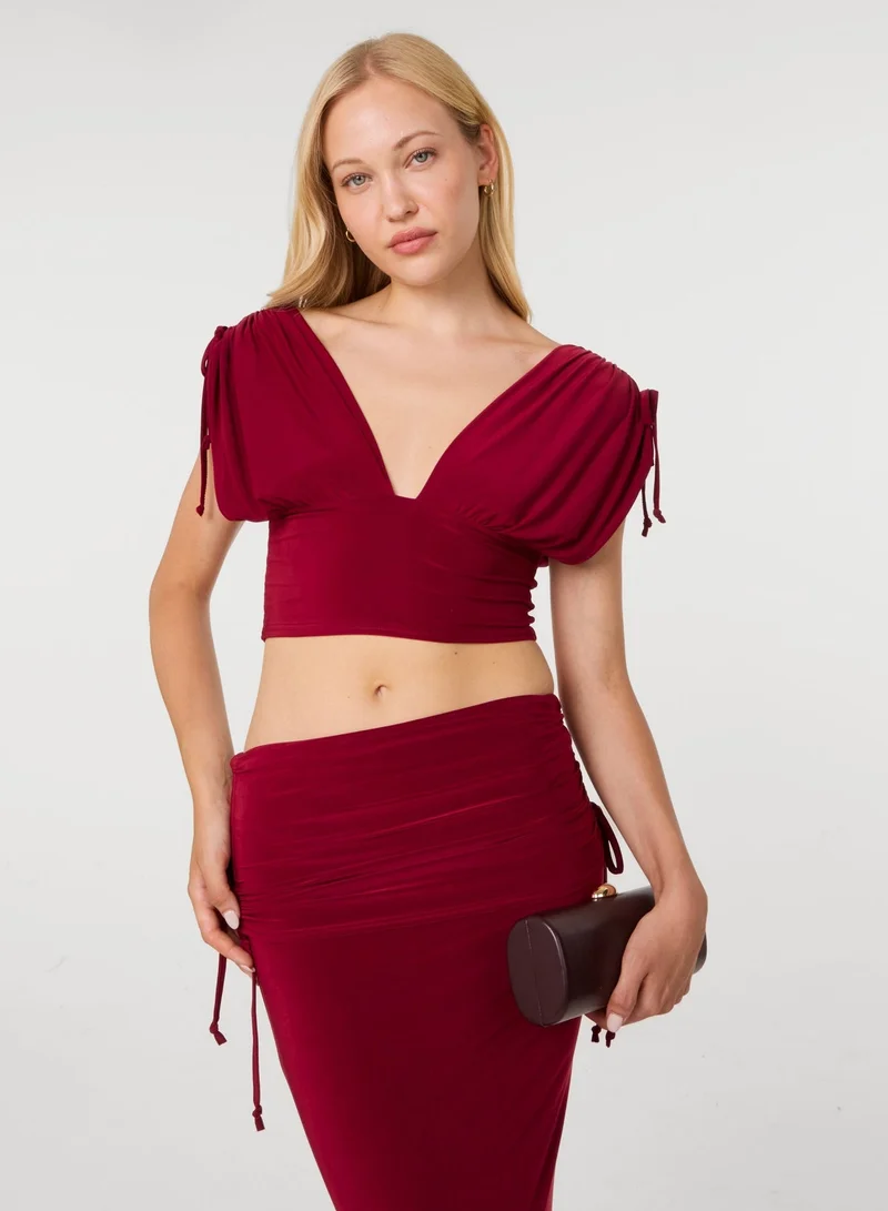 Pink Vanilla  Ruched Shoulder Crop Top for Women | Best Price UAE