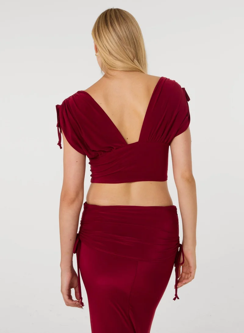 بينك فانيلا Ruched Shoulder Crop Top