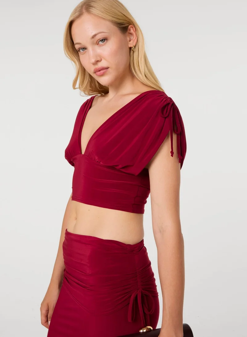 بينك فانيلا Ruched Shoulder Crop Top