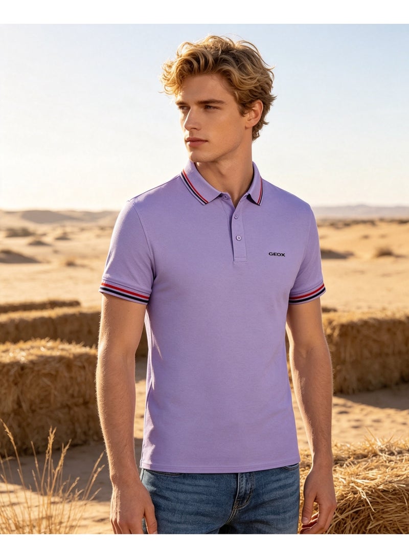 GEOX Unisex Short Sleeve Polo Shirt Casual Daily Office Wear Purple - Image 5