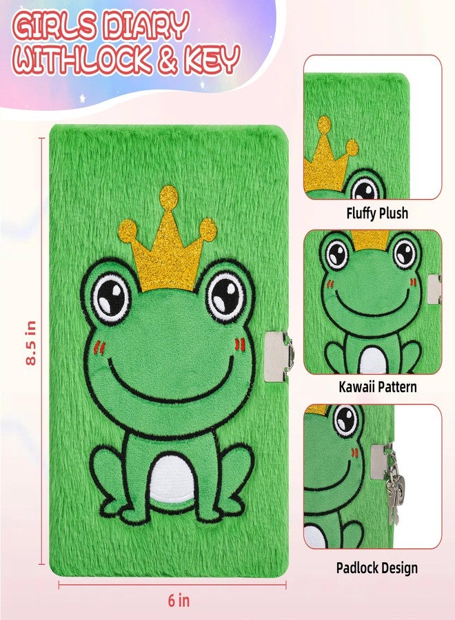 LiYiQ Plush Axolotl Diary Gift for Girls Kids Travel Journal Secret Diary with Scrapbook Paper Stickers Journal Stencils Pompom Pen and Washi Tape Practical Set Gift for Birthday Christma (Frog) - Image 5