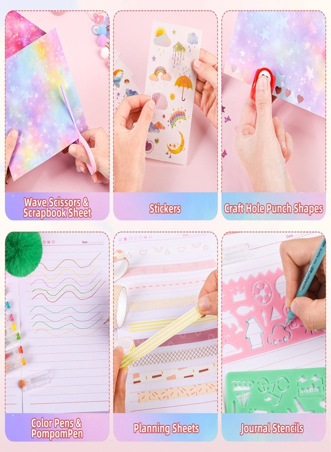 LiYiQ Plush Axolotl Diary Gift for Girls Kids Travel Journal Secret Diary with Scrapbook Paper Stickers Journal Stencils Pompom Pen and Washi Tape Practical Set Gift for Birthday Christma (Frog) - Image 4