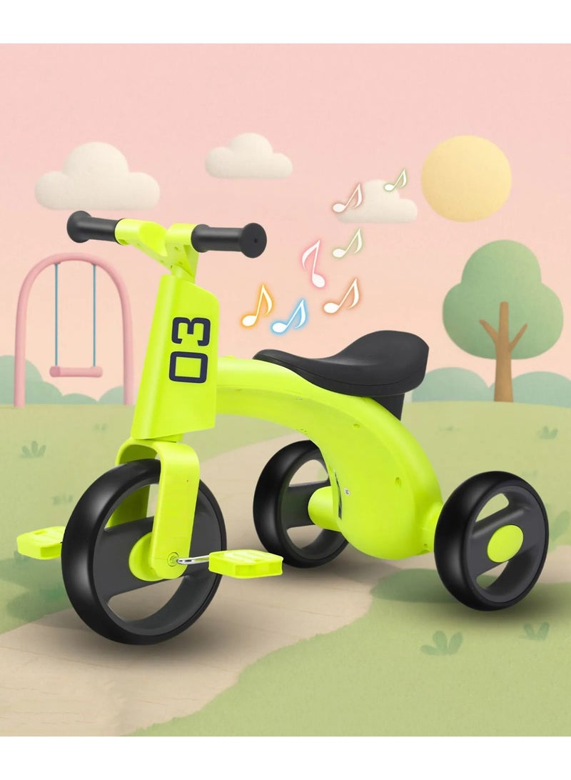 Children's Three Wheeled Tricycle with Wider Seat Anti-Skid Wheels and Music Green - Image 5