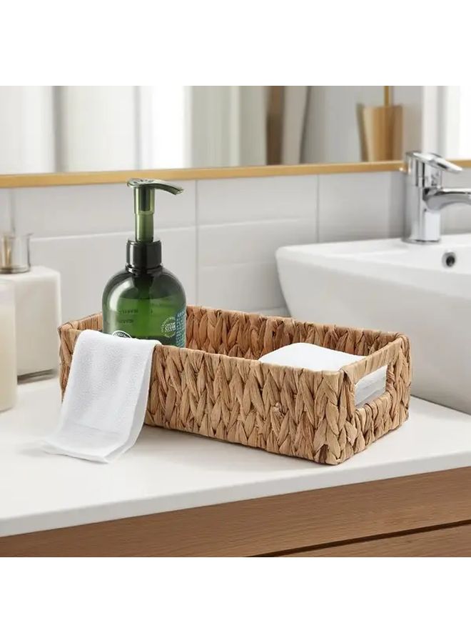 Rattan Storage Basket with Lid 14.17x6.69x3.94 Inch Handwoven Bathroom Organizer Box Open Top Closed Compartment For Toilet Paper Towels Spa Home Decor Durable Wicker Basket Shelf - Image 2