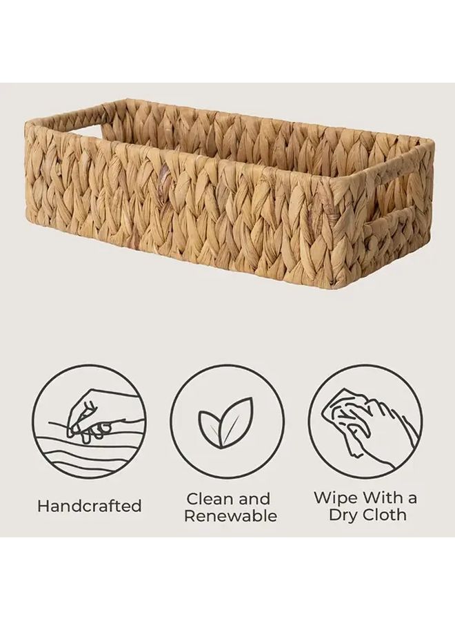 Rattan Storage Basket with Lid 14.17x6.69x3.94 Inch Handwoven Bathroom Organizer Box Open Top Closed Compartment For Toilet Paper Towels Spa Home Decor Durable Wicker Basket Shelf - Image 1