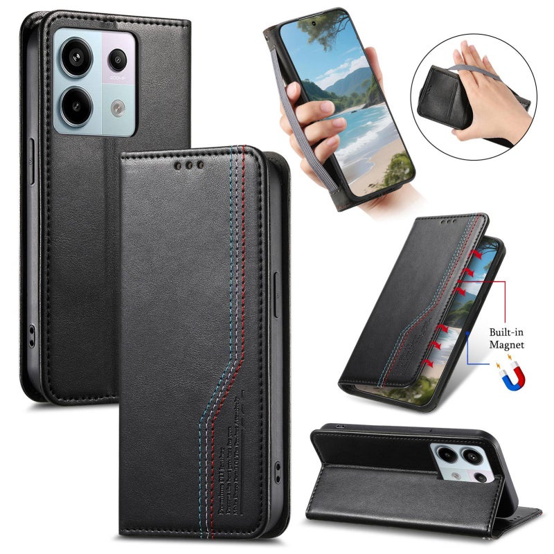 erorex For Redmi Note 13 Pro 5G Elastic Wristband Magnetic Suction Leather Phone Case(Black) - Image 1