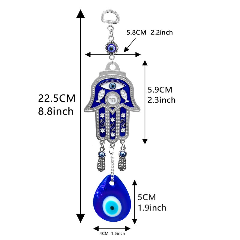 Persofine Blue Evil Eye Hanging Decoration Nazar Amulet Wall Hanging Home Protection and Blessing Decor (Hamsa) - Image 2