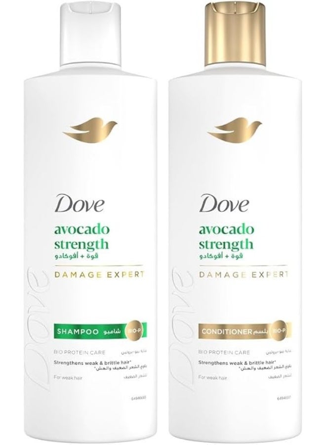 DOVE Shampoo, avocado strength, strengthens weak & brittle hair*, 400ml + Conditioner, 320ml