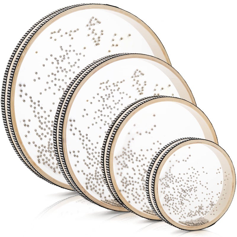 Fasmov طقم فاسموف 4 حبة طبل موجة خرز المحيط، طبل صوت البحر مع هيكل خشبي، طبل صوت المحيط آلة موسيقية إيقاعية لوازم المنزل والمدرسة، 6 بوصة، 8 بوصة، 10 بوصة، 12 بوصة - Image 1