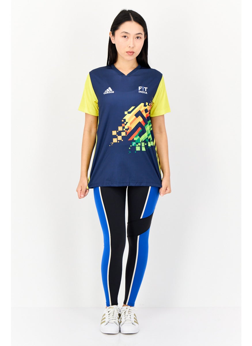 Adidas Women Sportswear fit Khelo India Training Jersey, Navy  - Image 4