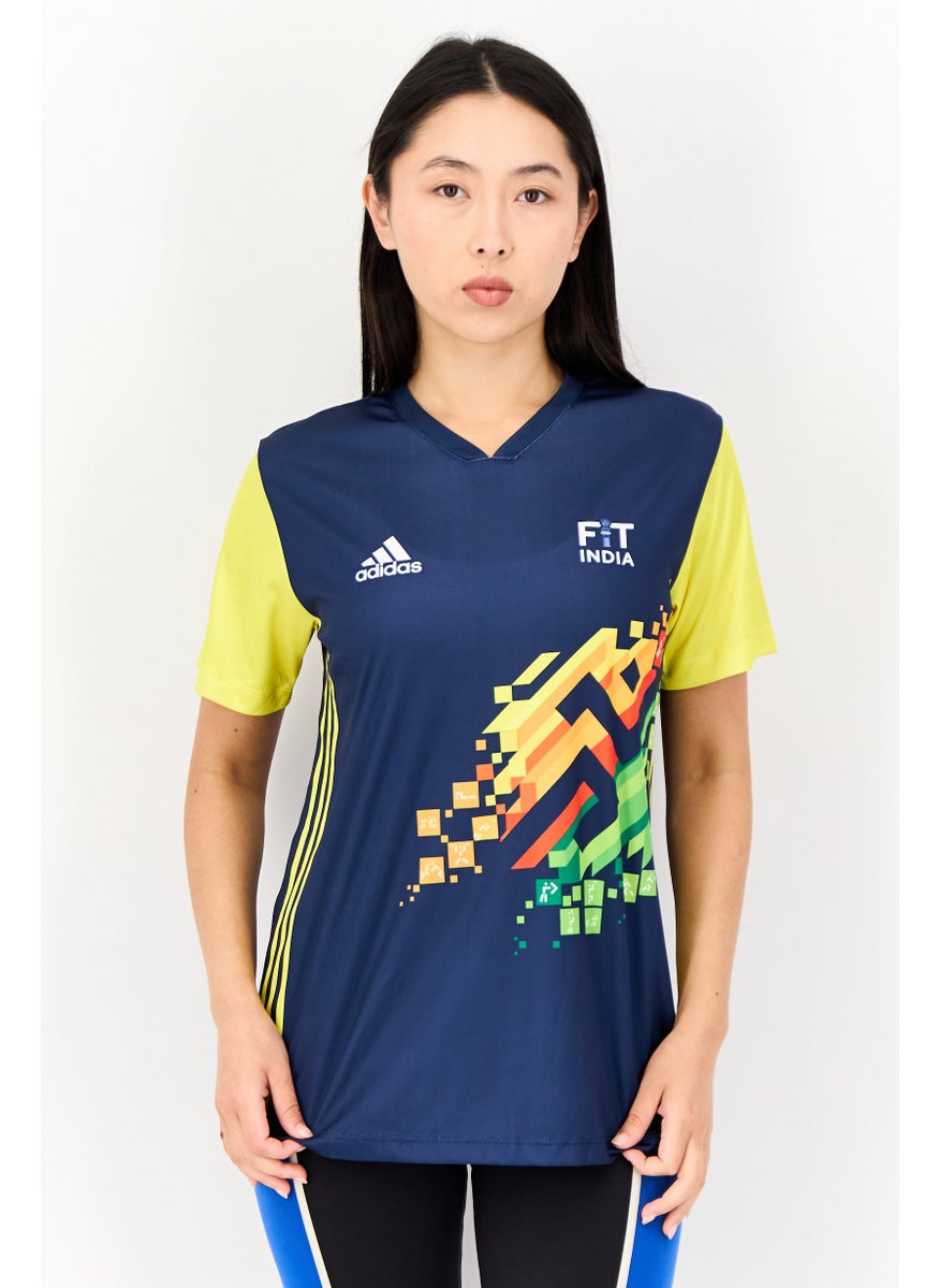 Adidas Women Sportswear fit Khelo India Training Jersey, Navy  - Image 1