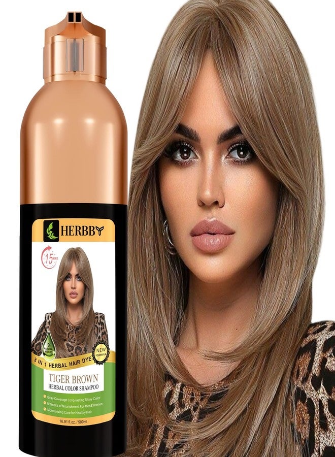 HERBBY Hair Color Shampoo for Gray Hair Coverage&Color Transform with 9 Herbal Extracts -Long Lasting(6-8 Weeks),Shiny,Evenly Colored,Instant Hair Dye Shampoo&Conditioner, 500 Ml (TIGER BROWN COLOR) - Image 1