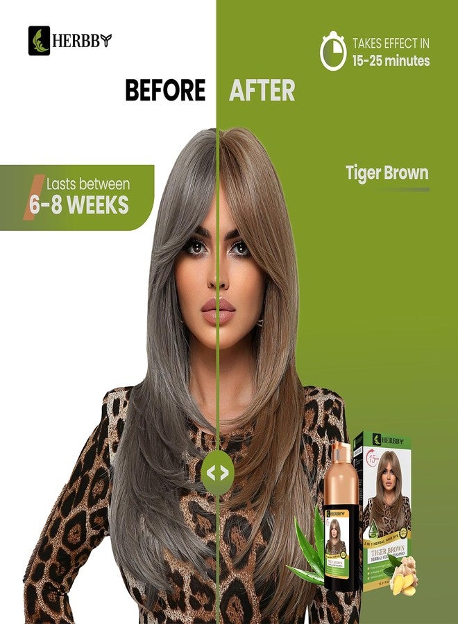 HERBBY Hair Color Shampoo for Gray Hair Coverage&Color Transform with 9 Herbal Extracts -Long Lasting(6-8 Weeks),Shiny,Evenly Colored,Instant Hair Dye Shampoo&Conditioner, 500 Ml (TIGER BROWN COLOR) - Image 2