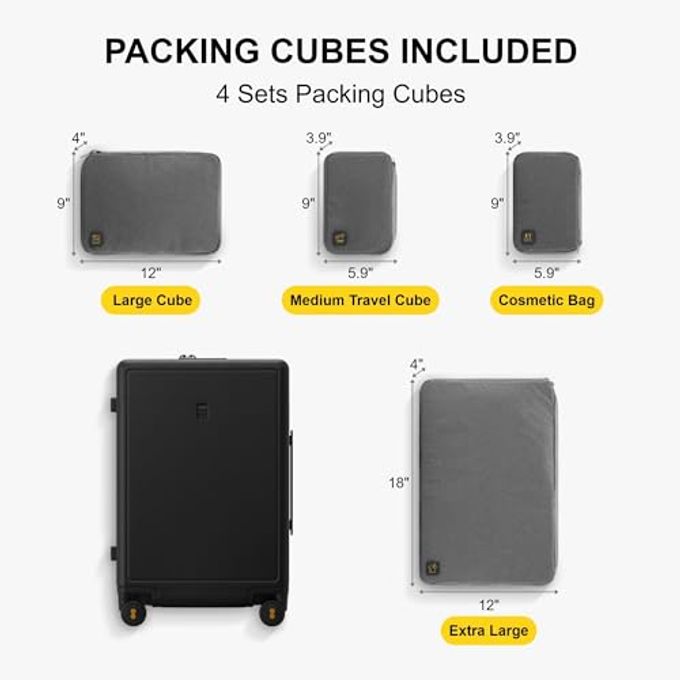 Level8 Elegance Checked Luggage, 24 Inch Hardside Suitcase, Lightweight Matte Hardshell With Tsa Lock, Large Suitcases With Spinner Wheels, Black - Image 3