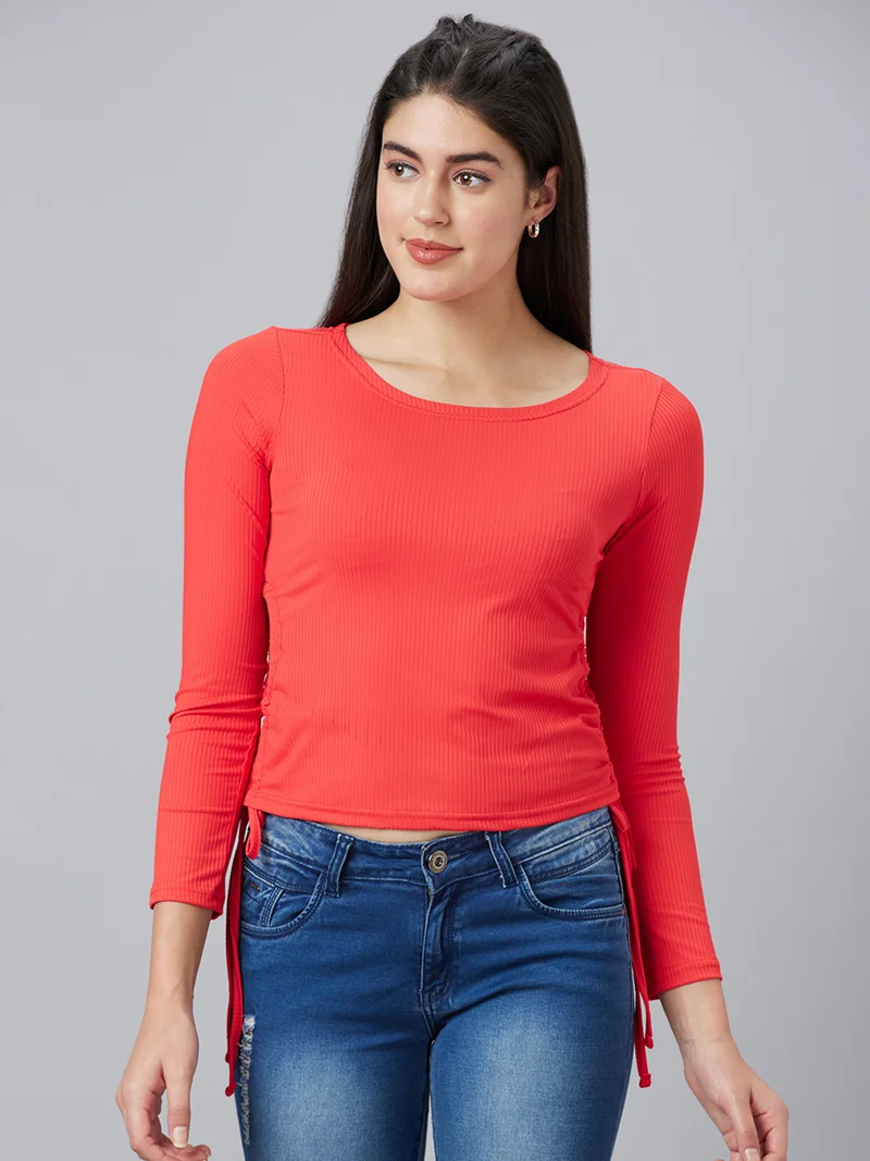 Women Long Sleeves Tie-Ups Fitted Top