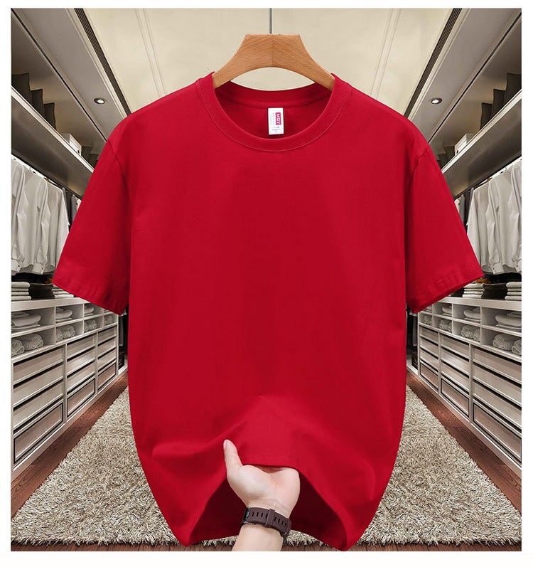 Heavy cotton T-shirt logo summer short sleeve overalls solid color round neck large size shirt jacket wholesale generation Red