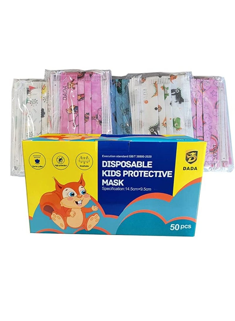 Dada 50 Pieces 3 Ply Disposable Kids Face Mask  - Image 1