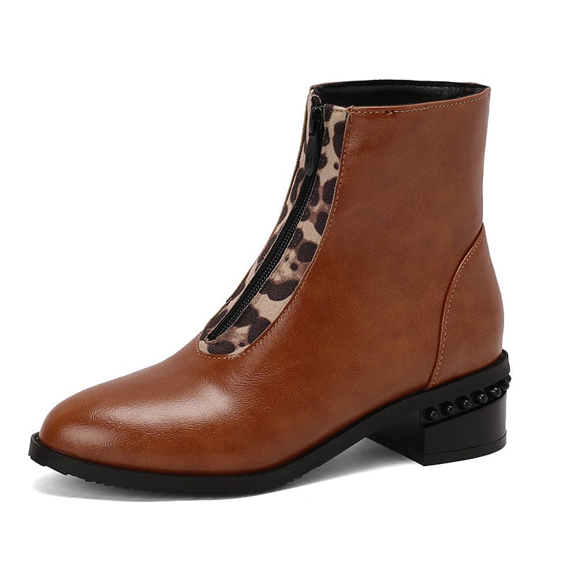2024 Winter Casual Low Heel 40-50 Super Plus Size Round Head Front Zipper Low Boots For Women - Image 1