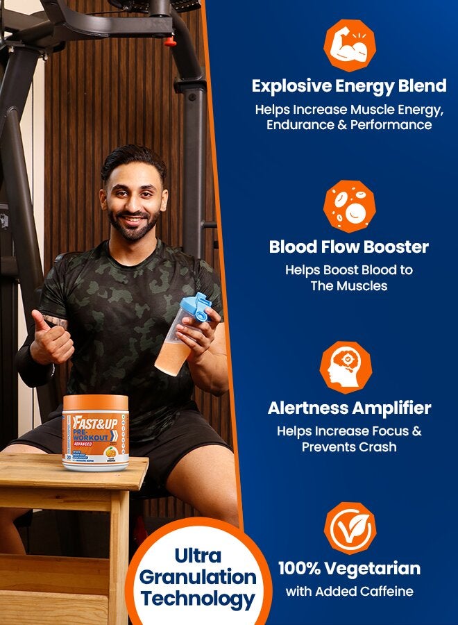 FAST&UP Pre-Workout - Advanced 200 mg Caffeine, Arginine, Taurine, 30 servings, Orange Flavour - Image 2