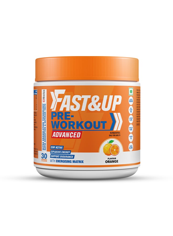FAST&UP مكمل ما قبل التمرين - 200 ملغ كافيين متقدم، أرجينين، تورين، 30 حصة، نكهة برتقال - Image 1
