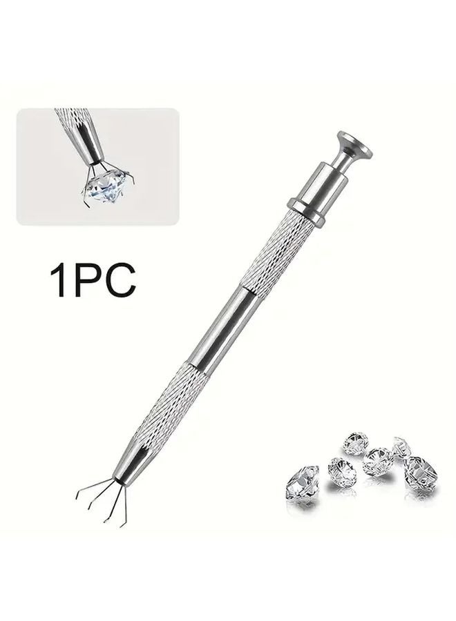 1PCS Silvery Aluminum Jewelry Tweezers Four Claw Grabber Tool For DIY Craft Making - Image 1