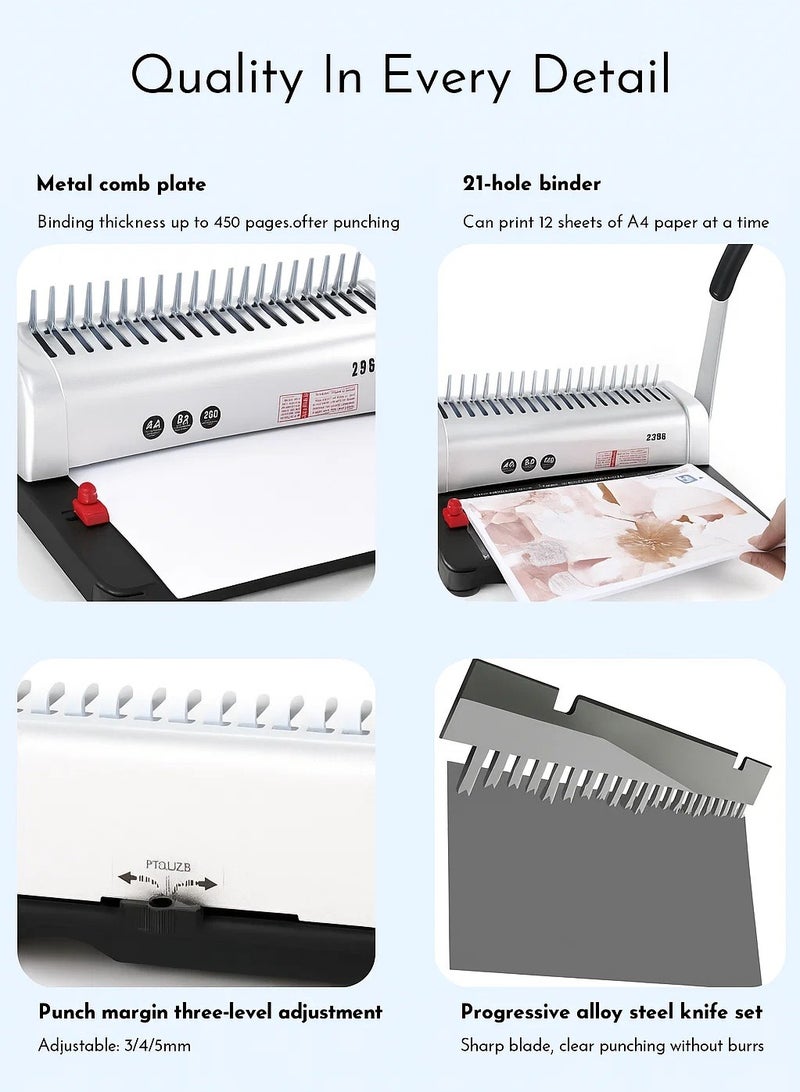 Generic 21-Hole Manual Comb Binding Machine – Paper Punch & Binder for A4 Documents, Plastic Binding Spines Compatible, Office & School Use  - Image 3