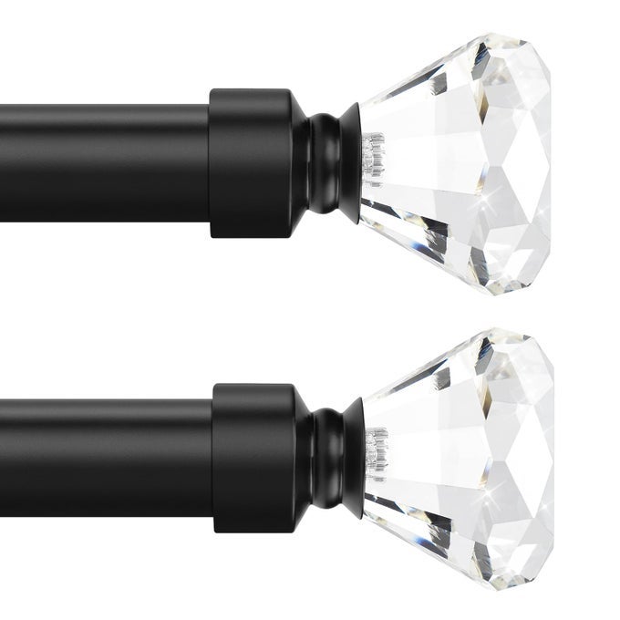2 PACK 1INCH DIAMETER SINGLE WINDOW TREATMENT CURTAIN ROD CRYSTAL FINIAL HOME CURTAIN RODS22INCH TO 42INCH ADJUSTABLE1835FT BLACK CURTAIN RODS FOR WINDOWS